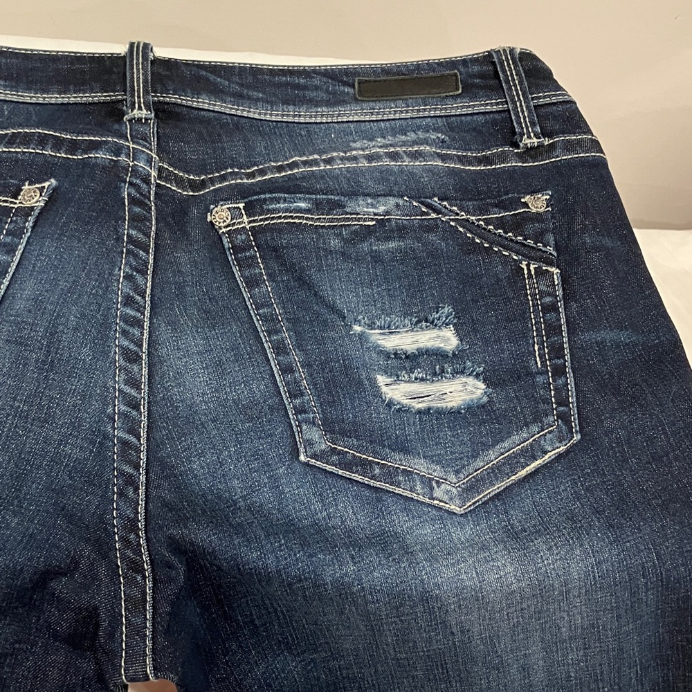 Buckle Dark Blue Ripped Women Jeans - Picture 4 of 13